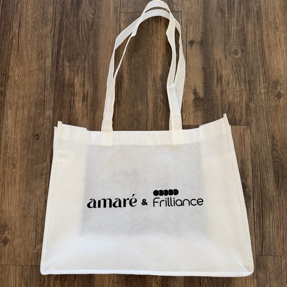 Amaré & Frilliance White Logo Tote Shopping Bag Gift Reusable Fabric Bag